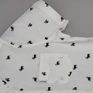 Ben Sherman British Bulldog Print Short Sleeve Button Down Shirt - White - Sz S